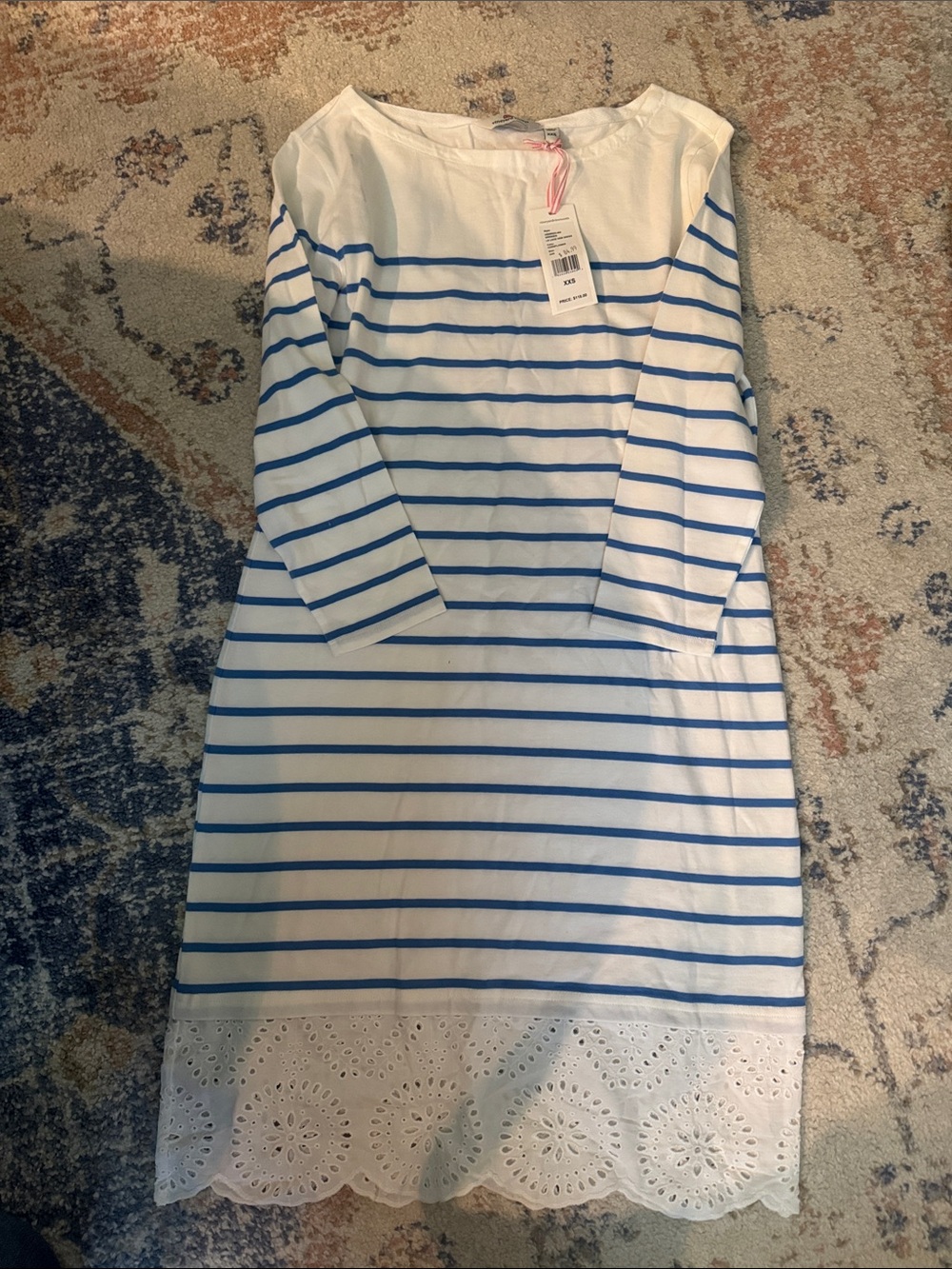 Vineyard Vines White and Blue Striped Eyelet Hem Shift Dress